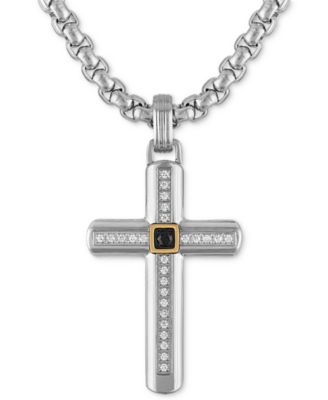 Macy's - White & Black Diamond Cross 22" Pendant Necklace (1/6 ct. t.w.) in Stainless Steel