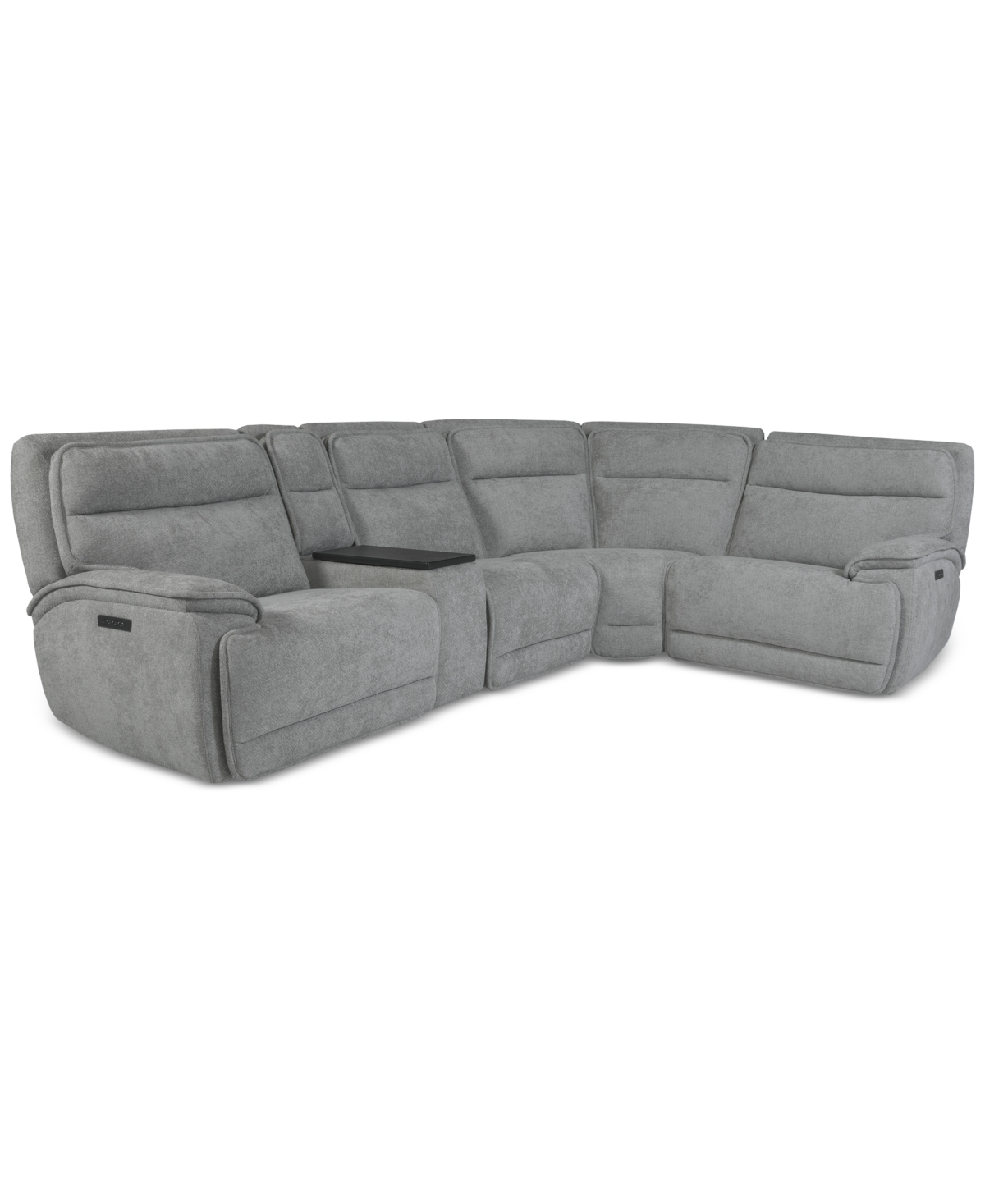 Macy's Ozryn 5-pc. Fabric Sectional With Console And 2 Power Motion Chairs, Exclusively At  In Silver