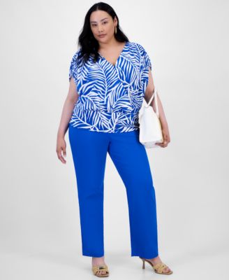 Plus Size Printed Surplice Top Pull On Straight Leg Pants Exclusively At Macys