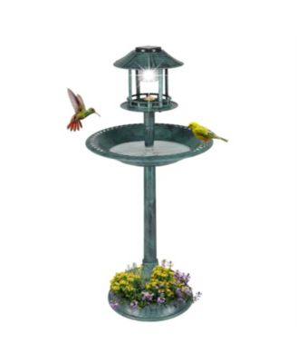 Bronze Bird Bath for Garden with Solar-Powered Light Feature