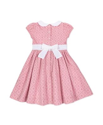 Toddler Girls Short Sleeve Sateen Dress with Peter Pan Collar