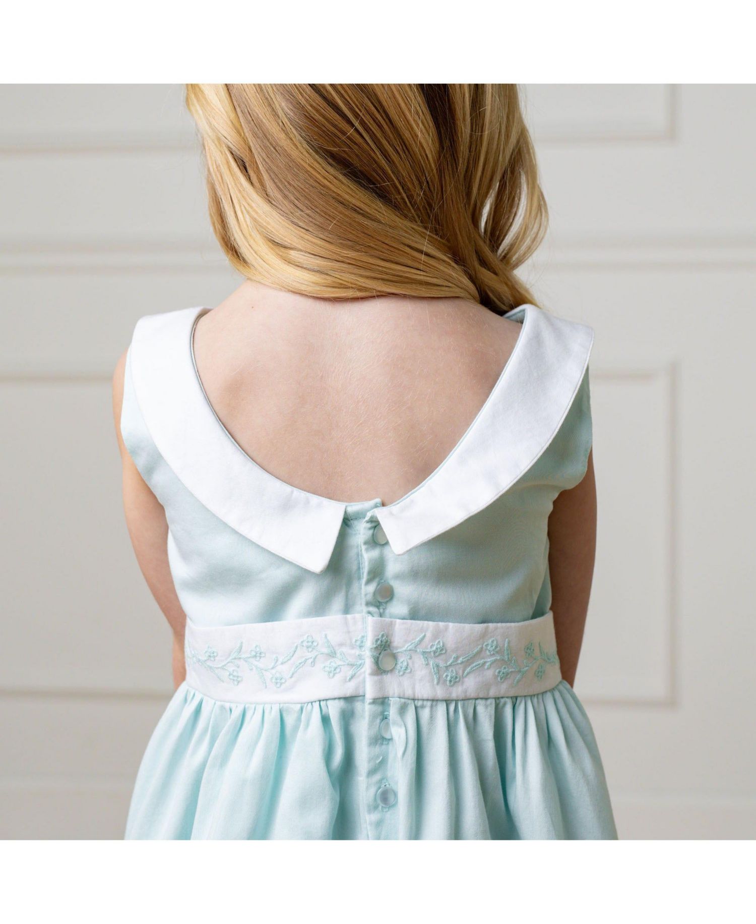 Toddler Girls Hope and Henry Heirloom Round Collar Sateen Party Dress with Embroidered Sash