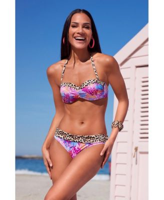Women's Leopard Cheetah Fold Over Bikini Swimsuit Bottom cup sizing