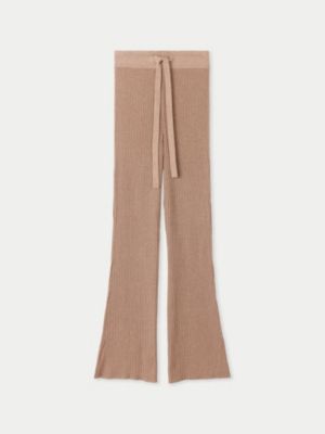 Women's Drawstring Ribbed Cotton Silk Cashmere Blend Flares