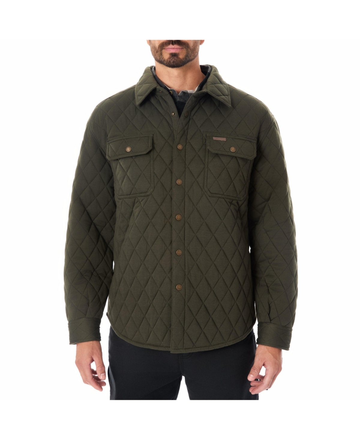 Men's Snap Closure Diamond Quilted Knit Shirt-Jac - Black