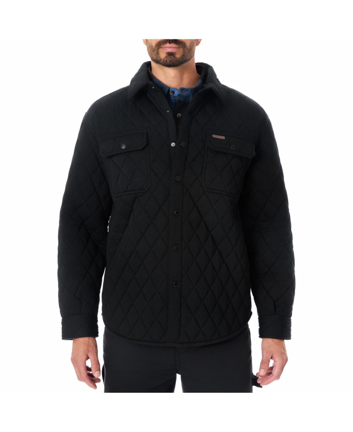 Men's Snap Closure Diamond Quilted Knit Shirt-Jac - Black