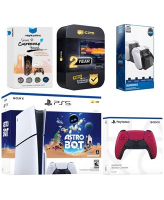 PlayStation 5 Slim Disc Astro Bot Bundle with Extra Controller, Dual Charge Dock, MightySkins Code and 2 Year Extended Warranty