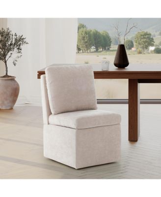 Modern Upholstered Chenille Armless Dining Chairs With Casters