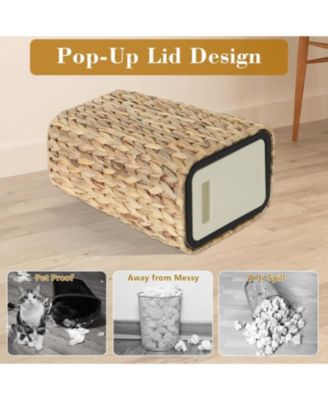 Streamdale Boho Trash Can with Lid - Rattan Wastebasket, 2.6-Gallon Woven Hamper