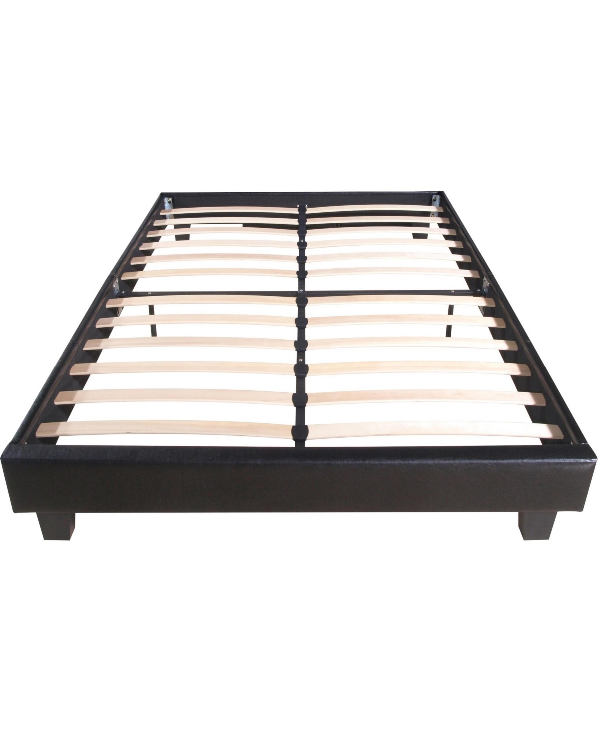 Solid & Manufactured Wood Bed Frame &#x2013; Faux Leather Upholstered Headboard - Black