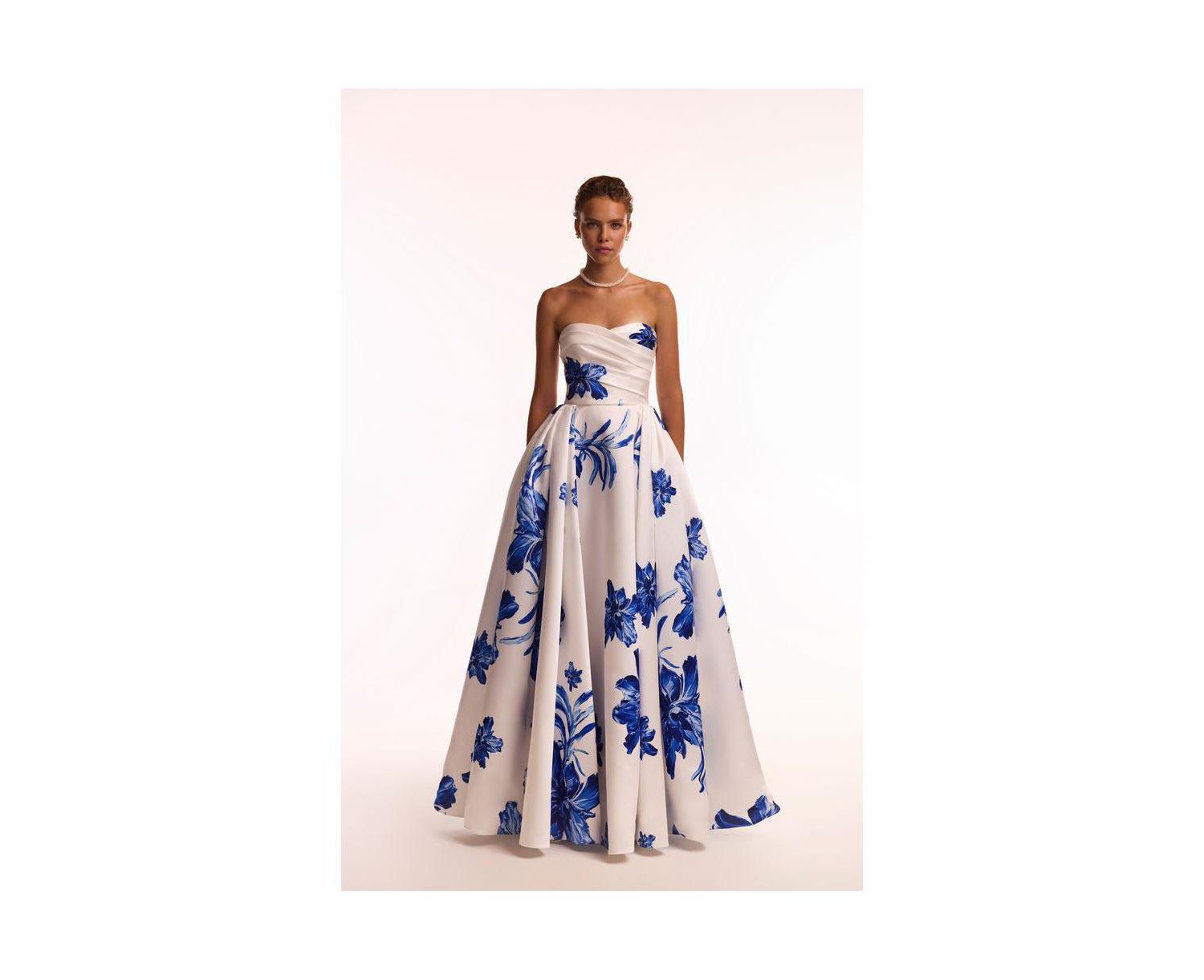 Women's Wonderful white A-line maxi dress with blue flowers