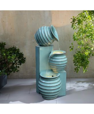 Aqua Blue 3-Tier Bowls 2.5-Feet Tall Outdoor Polyresin Fountain with Lights
