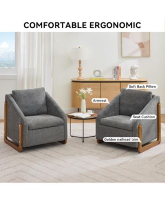 Modern Chenille Armchair with Wooden Frame