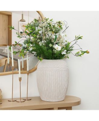 Beige Ribbed Round 15.2-Inch Tall MgO Vase