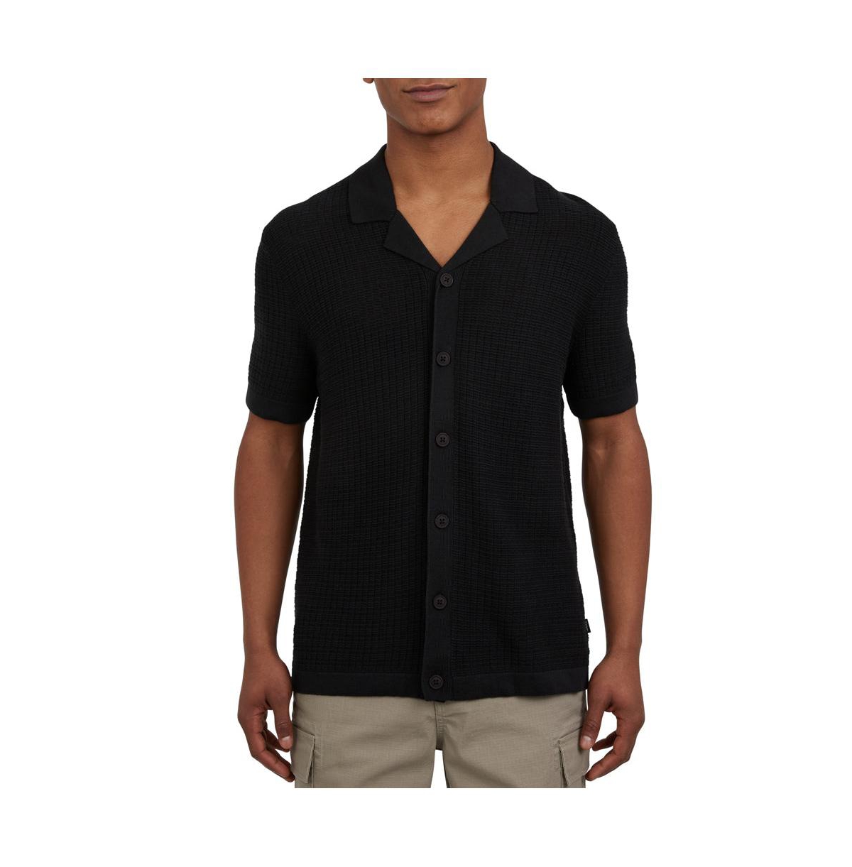 Men's Grid Sweater Camp Shirt - Black