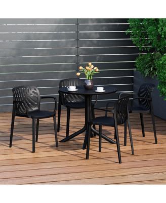 5-Piece Outdoor Resin Round Patio Dining Table Set with Modern Stackable Patio Dining Chairs