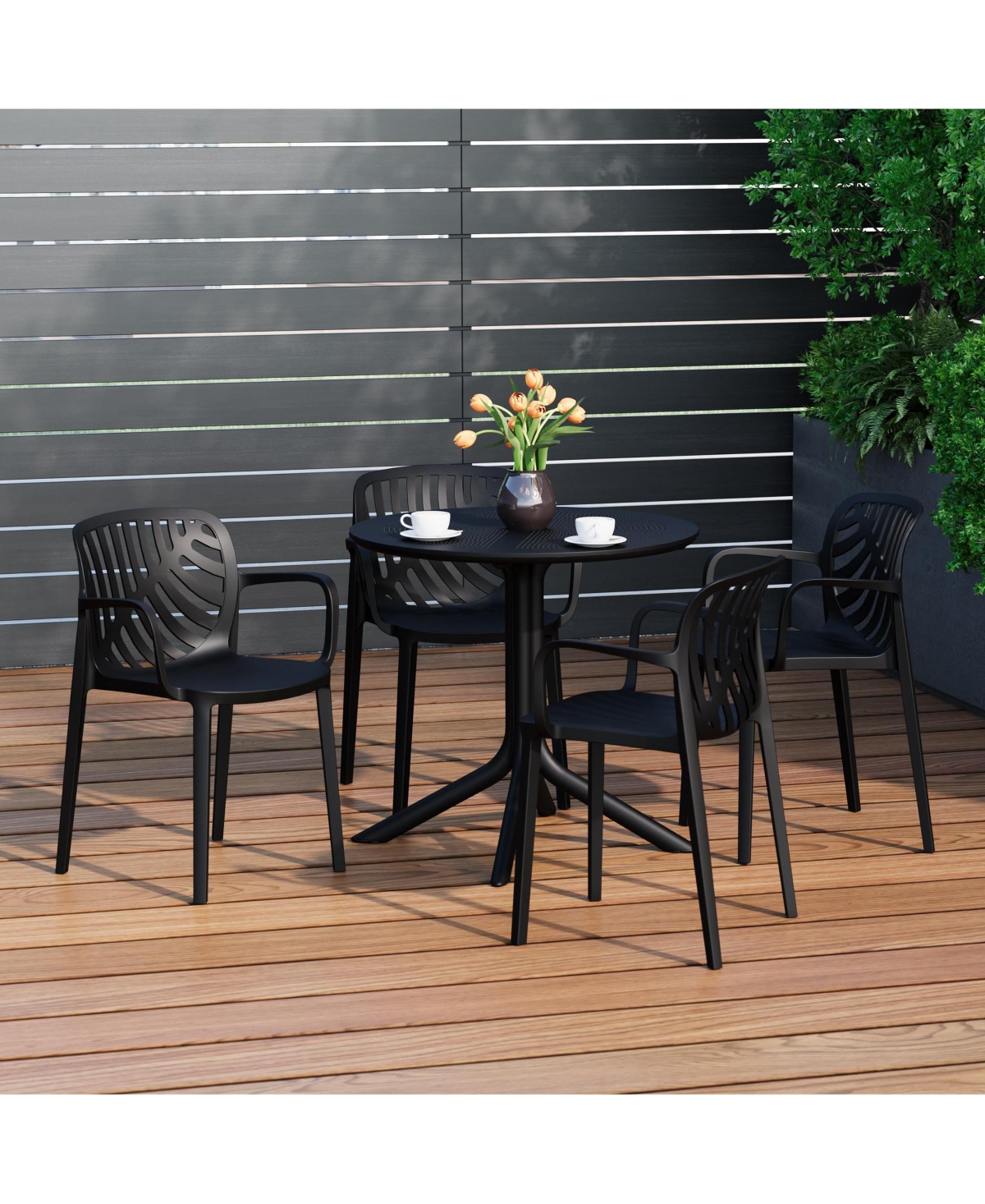 5-Piece Outdoor Resin Round Patio Dining Table Set with Modern Stackable Chairs