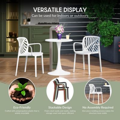 5-Piece Outdoor Resin Round Patio Dining Table Set with Modern Stackable Patio Dining Chairs