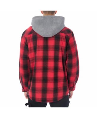 Men's Sherpa-Lined Hooded Flannel Shirt-Jacket with Inset