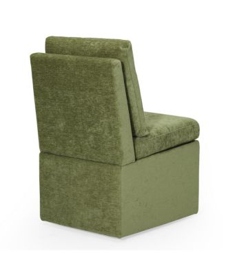 Modern Upholstered Chenille Armless Dining Chairs With Casters 2 PC