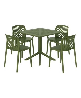 5-Piece Outdoor Resin Square Patio Dining Table Set with Modern Stackable Patio Dining Chairs