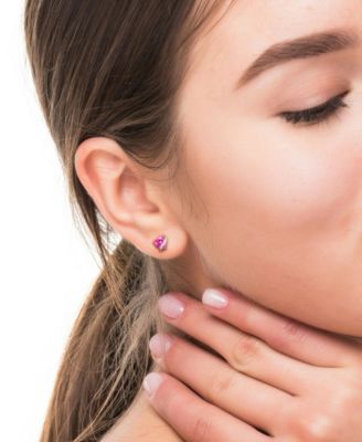 Lab Grown Pink Sapphire (2 ct. t.w.) & Diamond Accent Heart Stud Earrings in Rose Gold-Plated Sterling Silver (Also in Blue Topaz & Green Quartz)