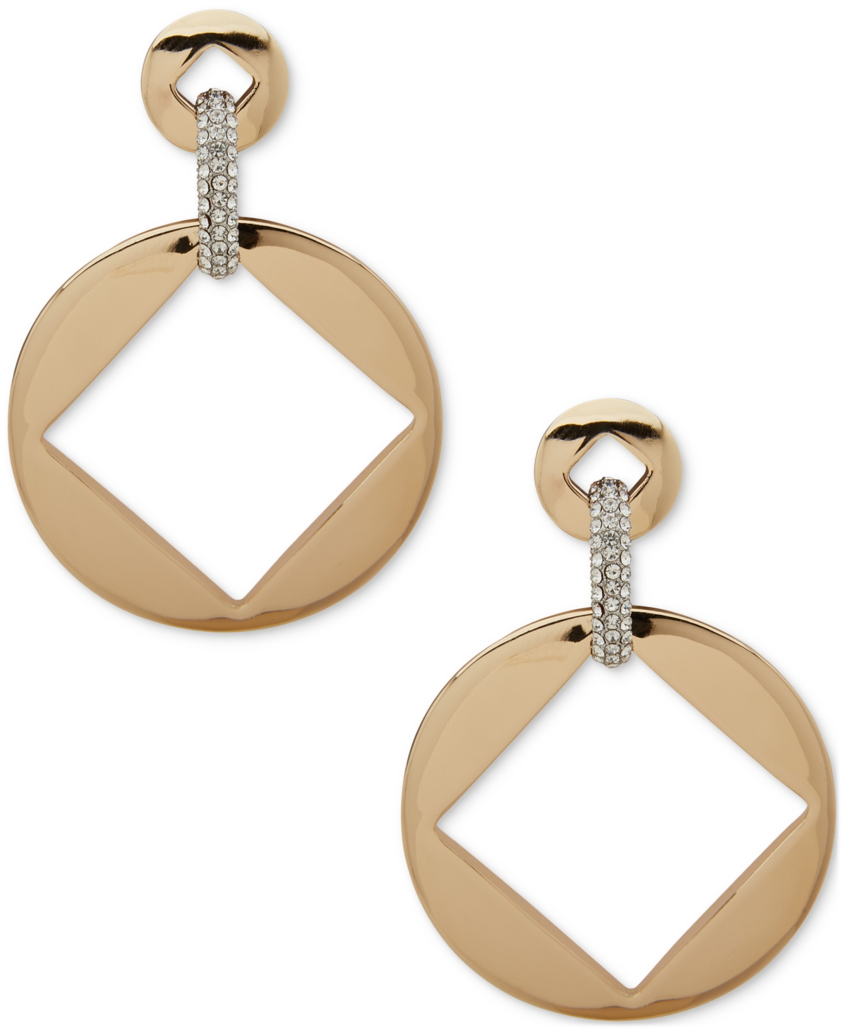 Two-Tone Pave Square Drop Hoop Earrings - White