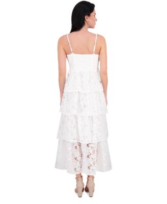 Women's Embroidered-Lace Ruffle-Tiered Dress