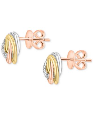 Diamond Swirl Knot Stud Earrings (1/6 ct. t.w.) in 14k Tricolor Gold