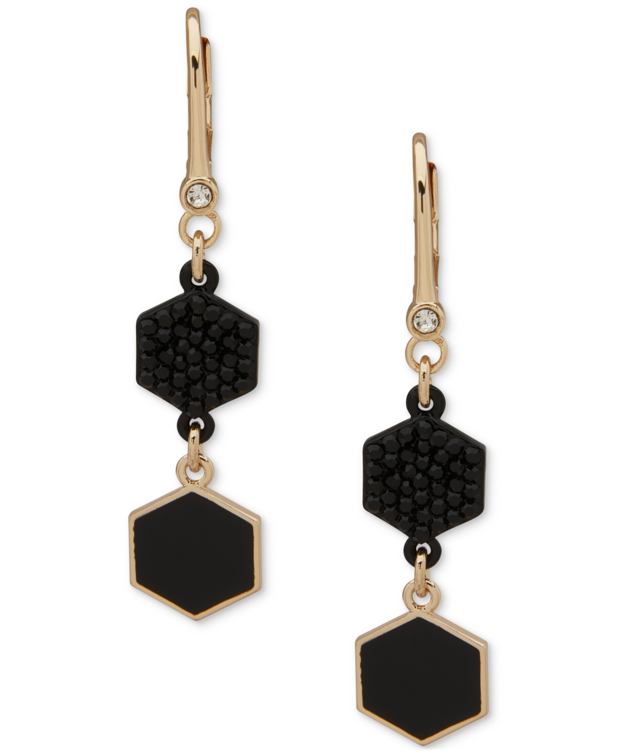 Gold-Tone Pave & Color Hexagon Double Drop Earrings - Jet