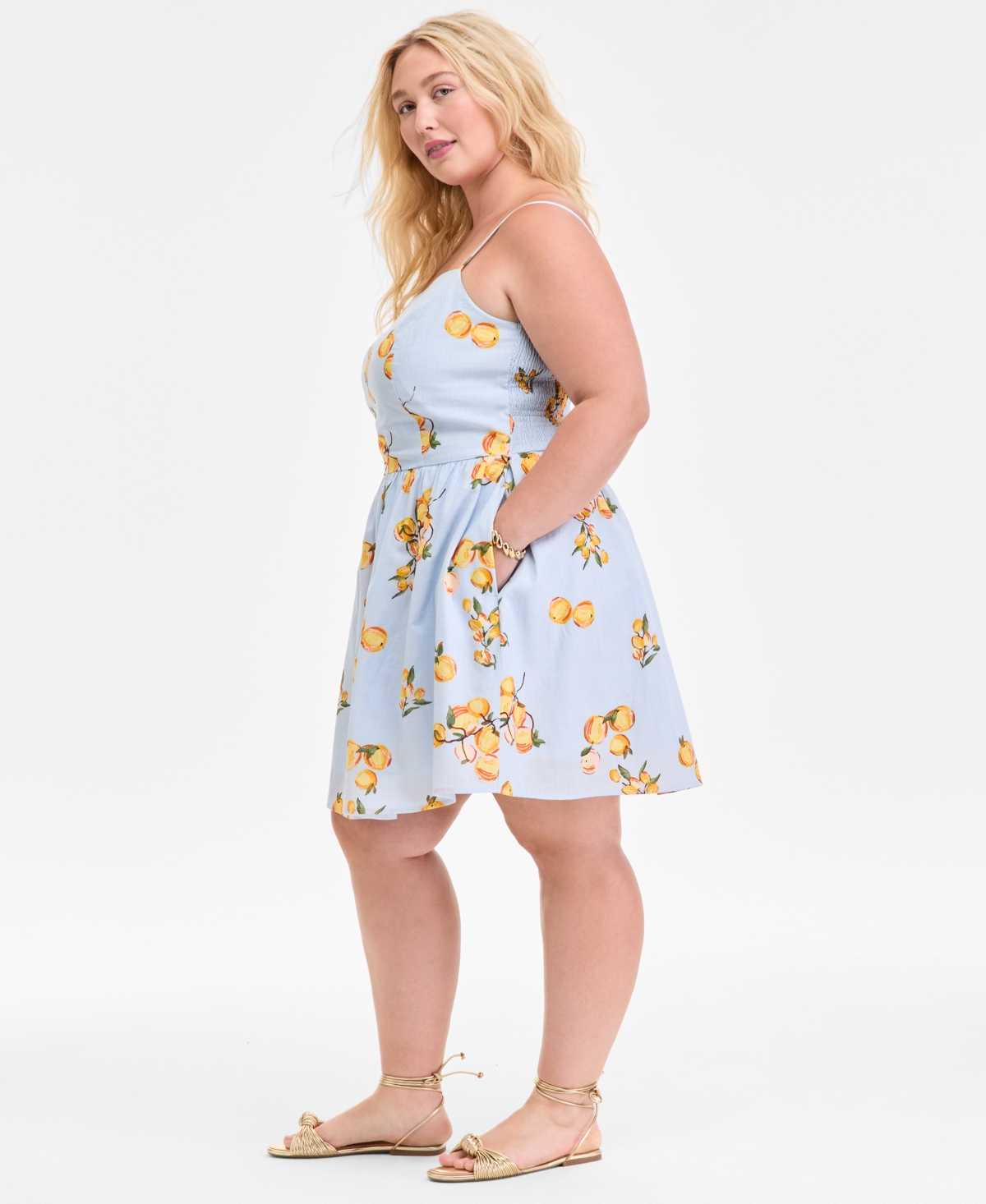 On 34th Plus Size Cotton Kumquat Smocked-back Mini Dress, Exclusively At Macy's