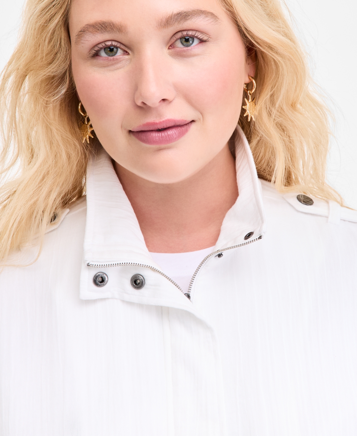 ON 34TH PLUS SIZE SNAP-FRONT CINCHED-HEM UTILITY JACKET, EXCLUSIVELY AT MACY'S 