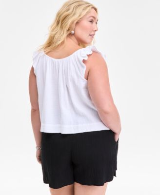 Plus Size Cotton Gauze V-Neck Flutter-Sleeve Top, Exclusively at Macy's