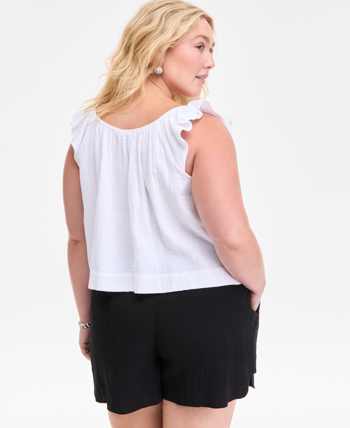 On 34th Plus Size Cotton Gauze V-neck Flutter-sleeve Top, Exclusively At Macy's
