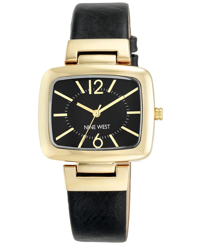 Nine West Women s Black Leather Strap Watch 37x36mm NW 1840BKBK