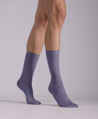 Women's Set of 2 Lustrous Silky Shiny Sheer Dress Socks SKU15002-BL	