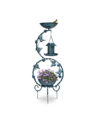 Bird Bath and Solar Bird Feeders Combo with Flower Planter Pedestal