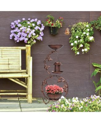 Bird Bath and Solar Bird Feeders Combo with Flower Planter Pedestal