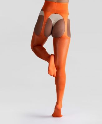 Women's Lustrous Silky Shiny Sheer Suspender Crotchless High-Waist Pantyhose Tights