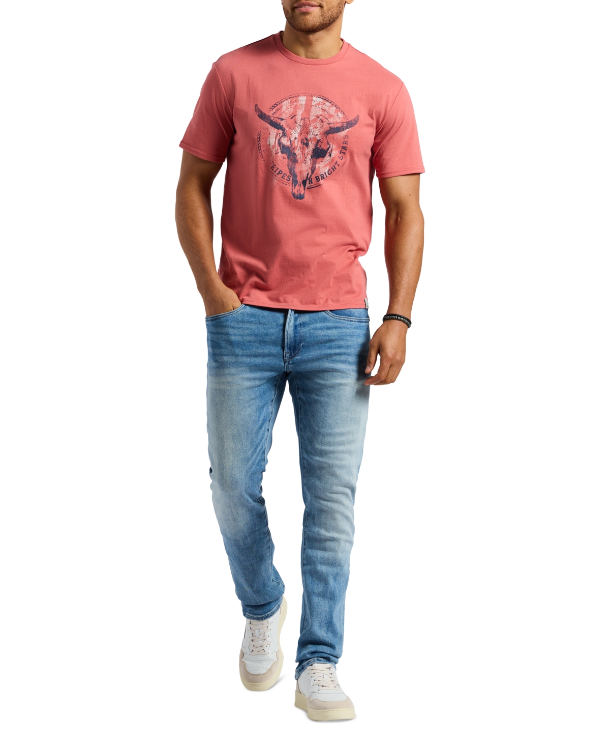 Buffalo David Bitton Men's Tarz Relaxed Fit Short Sleeve Bull Skull Graphic Crewneck T-shirt