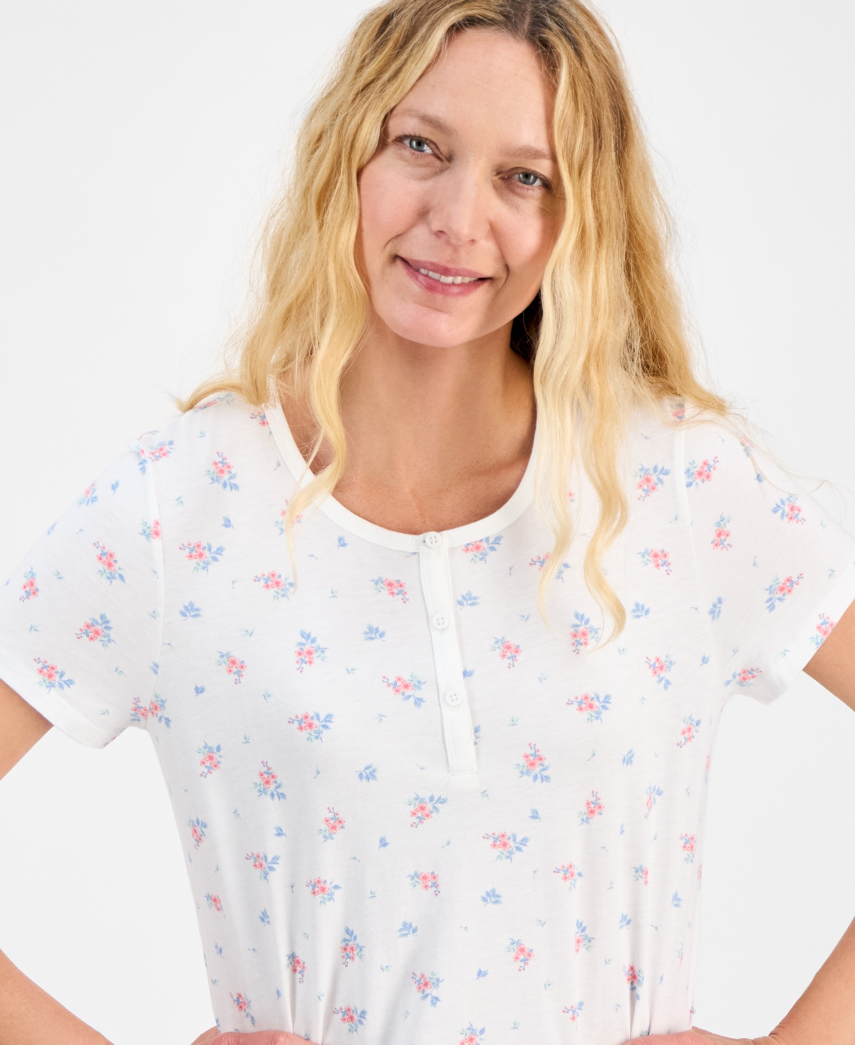 CHARTER CLUB WOMEN'S COTTON PRINTED HENLEY SLEEPSHIRT, CREATED FOR MACY'S 