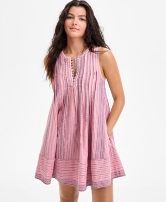 Women's Cotton Pintuck Button-Front Mini Dress