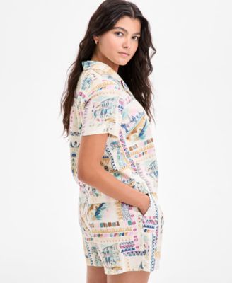 Women's Printed Linen-Blend Camp Shirt