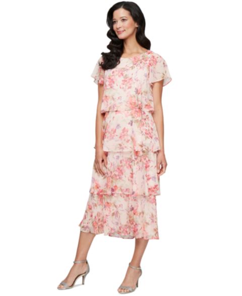 Женское платье SL Fashions Floral-Print Tiered, цвет: Персиковый