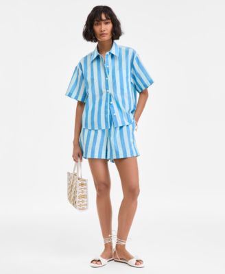 Womens Cotton Striped Short Sleeve Shirt Pull On Shorts Exclusively At Macys