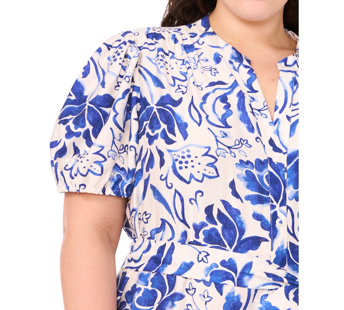 Msk Plus Size Puff-sleeve Button-front Lawn Maxi Dress
