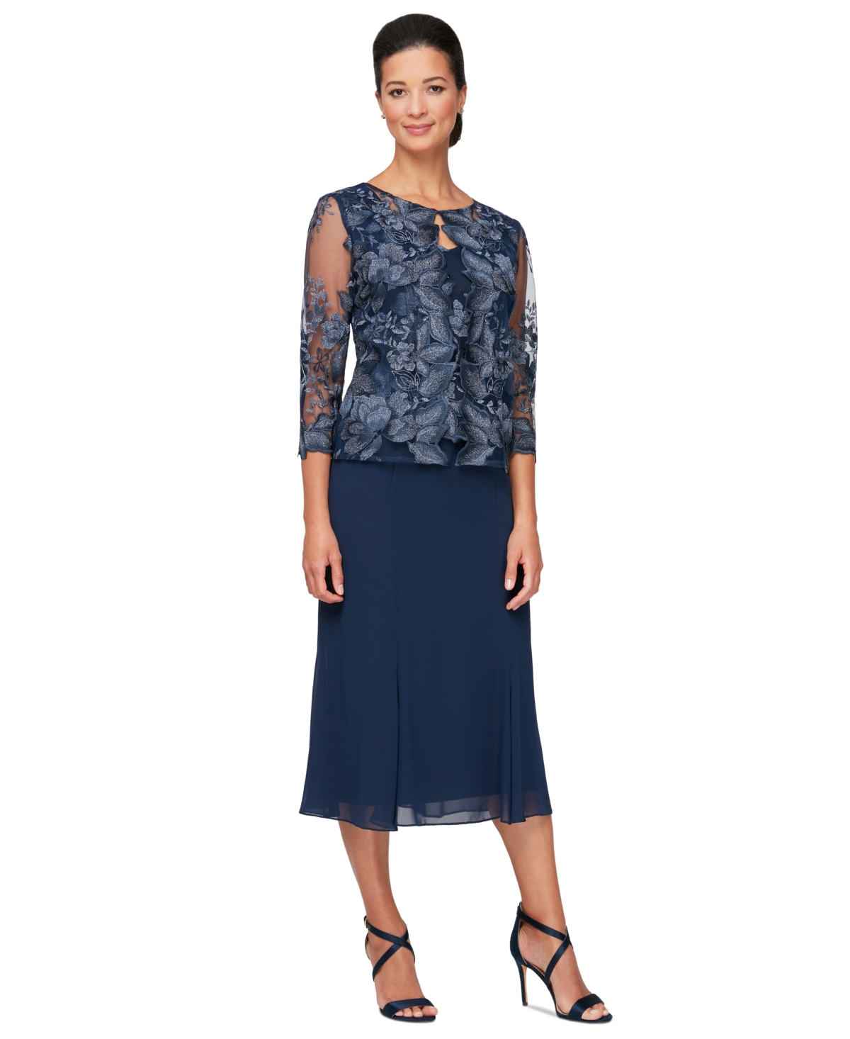 Petite 2-Pc. Lace Jacket Dress Set - Navy