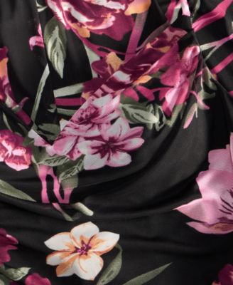 Juniors' Cowlneck Side-Slit Floral-Print Slip Dress