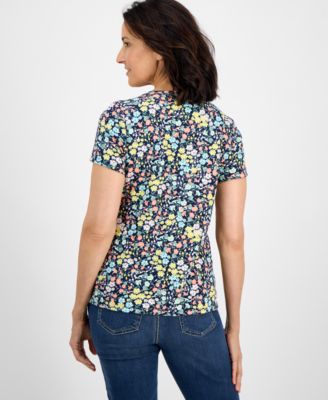 売れ筋商品|||スタイルアンドコー カットソー トップス レディース Women's Printed Short-Sleeve Henley T-Shirt, Exclusively at Macy's Green Geo Style & Co Women's Printed Short-Sleeve Henley T-Shirt