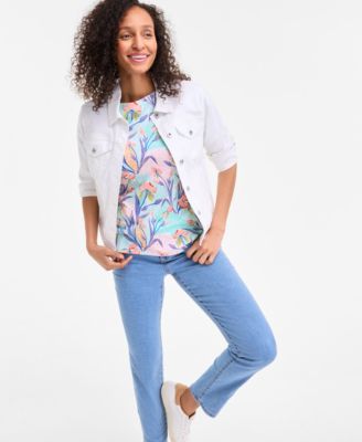 Style & Co Women's Floral-Print Boat-Neck Elbow-Sleeve Top
